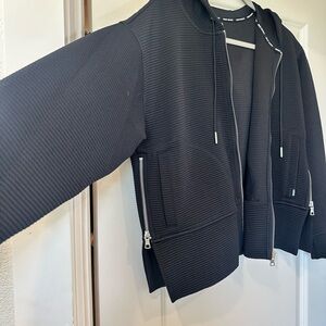 DKNY Sport Black Ribbed hoodie with zipper details